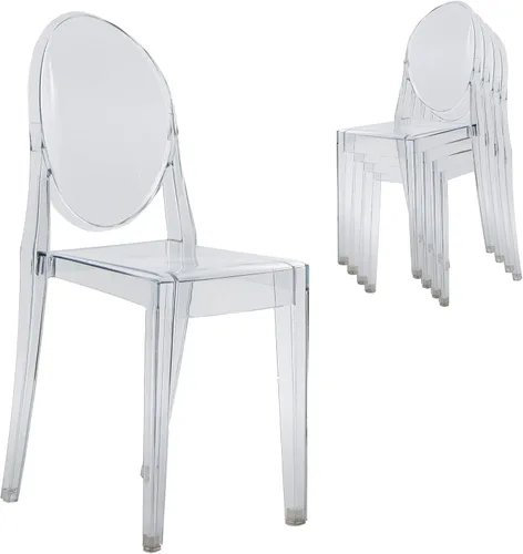 Vista 11 de Sillas fantasmas, sillas apilables de acrílico para eventos, juego de 4, ámbar