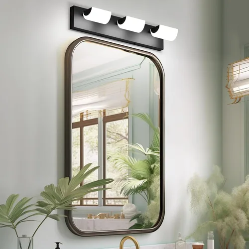 Vista 4 de Ralbay Luces negras para tocador de baño, 3 luces, color negro mate, modernas, acrílicas, para pared de baño, sobre espejo (luz blanca, 6000 K)
