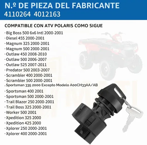 Vista 2 de M MATI Interruptor de llave de encendido 2 posiciones 4 pines para Polaris 2000-2001 Sportsman Scrambler Magnum Trail Blazer Trail Boss Xpedition