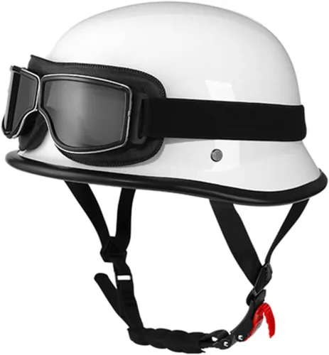 Vista 8 de Casco retro de estilo alemán aprobado por el DOT con diseño de calavera, estilo vintage, de cara abierta, medio casco para exteriores