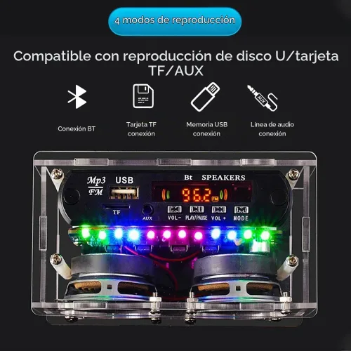 Vista 5 de Diymore Kit de altavoz Bluetooth para bricolaje, kit de práctica de soldadura de radio, altavoces duales y control remoto, para soporte