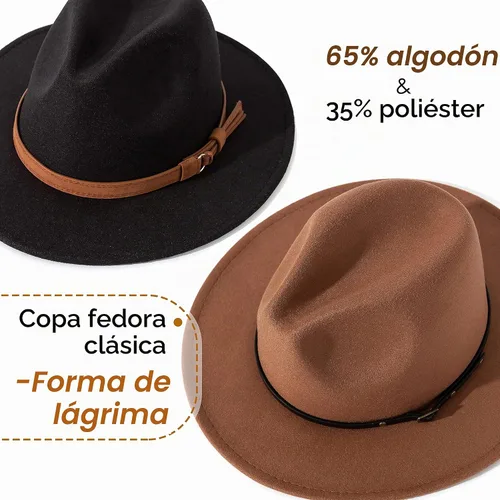 Vista 2 de Lisianthus Paquete de 2 Sombreros Fedora Clásicos de Ala Ancha con Hebilla de Cinturón para Hombre y Mujer Conjunto 1