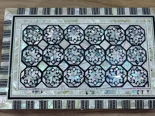Vista 3 de Joyero de madera con incrustaciones de madre perla egipcia, hecho a mano (8 x 5.2 x 2.4 pulgadas M03)