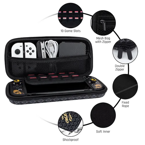 Vista 2 de GLDRAM Funda de transporte para Nintendo Switch OLED, funda negra para interruptor Monster Hunter Rise con funda de viaje, cubierta de policarbonato