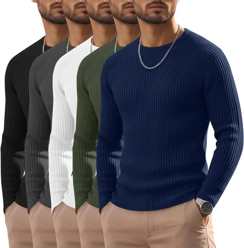 Vista 24 de Oakgarden Paquete de 5 camisas térmicas acanaladas de manga larga para Colores básicos