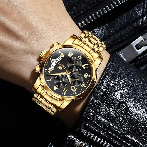 Vista 3 de OLEVS Reloj cronógrafo para hombre, esfera grande, multifuncional, fácil de leer, de acero inoxidable, analógico, de cuarzo, con fecha, de lujo
