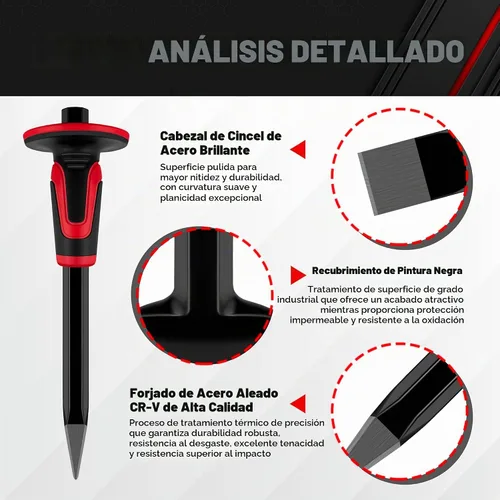 Vista 2 de C&T - Juego de cinceles de mampostería de alta resistencia con protector