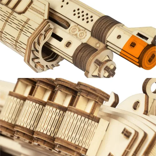 Vista 3 de ROKR Rompecabezas de madera 3D, juguetes de construcción de bricolaje, modelo mecánico, juego multijugador con objetivos de madera y bandas de goma