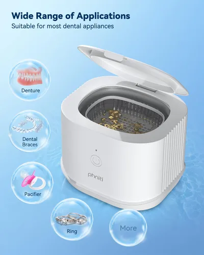 Vista 3 de Phniti - Máquina limpiadora de retenedores, limpiador ultrasónico profesional portátil de joyería para uso dental, protector bucal, reloj, anillo