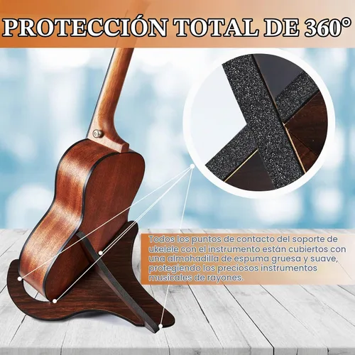 Vista 3 de Soporte para ukelele, soporte para instrumentos, soporte de mandolina portátil, accesorio para ukelele Soporte para ukelele-nogal negro