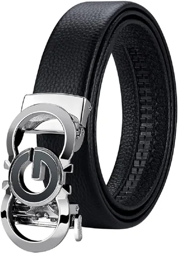 Vista 5 de Cinturones de trinquete de cuero para hombre, hebilla automática con caja de cinturón, regalo para hombres Negro 02