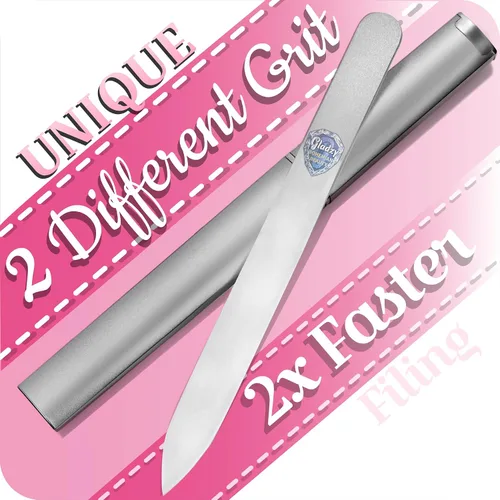 Vista 8 de GLADZY Lima de uñas de cristal checo con estuche, lima de uñas de cristal grabado para uñas naturales, superficie de grano diferente de doble cara