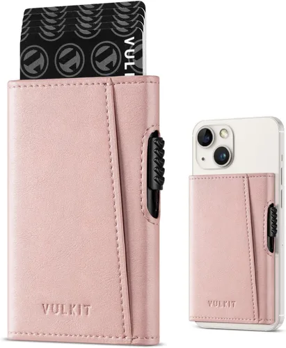 Vista 10 de VULKIT Cartera magnética para tarjetas de teléfono, funda delgada de cuero desplegable con bloqueo NFC/RFID, compatible con iPhone serie Negro