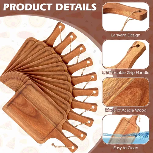 Vista 3 de Tanlade - 16 tablas de cortar de madera de acacia con asa, tablas de cortar decorativas para charcutería, pizza, pan, queso, fruta, bandeja