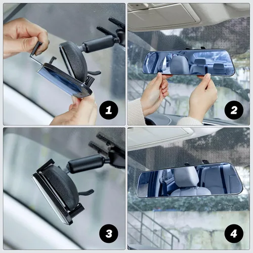 Vista 3 de JOYTUTUS Espejo retrovisor, espejo retrovisor convexo panorámico de 12 pulgadas con clip antirreflejos de gran angular, eficaz para reducir el punto