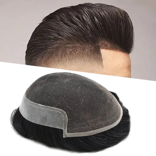 Vista 37 de Tupé para hombre con encaje suizo para hombre, sistema de reemplazo de cabello humano real, extensiones de nudo blanqueado para prótesis de cabello