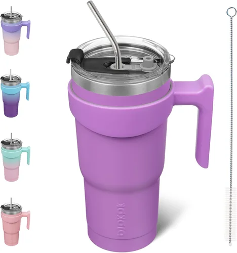 Vista 66 de BJPKPK Mini vaso de 10 onzas con tapa, popote y asa, taza de acero aislada