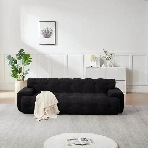 Vista 7 de KEIKI Sofá Cloud de 87.4 pulgadas, sofá de 3 asientos de gran tamaño con brazo cuadrado con botones, asiento profundo de felpilla para sala