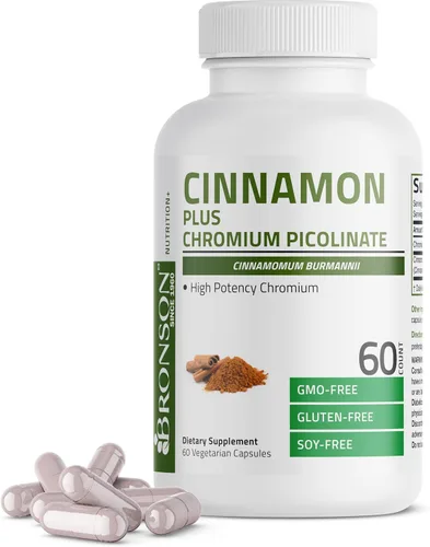 Vista 7 de Bronson Cinnamon Plus Suplemento de picolinato de cromo, cromo de alta potencia, sin OMG, 120 cápsulas vegetarianas
