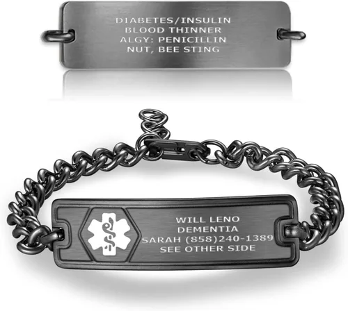 Vista 13 de Pulsera de Alerta de Identificación Médica Grabada Personalizada, Condiciones Personalizadas de 4 Líneas Cadena de Cuerda de Acero Inoxidable