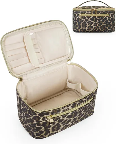 Vista 19 de Wandering Nature Bolsa de Maquillaje, Organizador de Maquillaje de Viaje, Estuche de Brochas Cosméticas para Mujeres en Cuero Vegano Ecológico, M