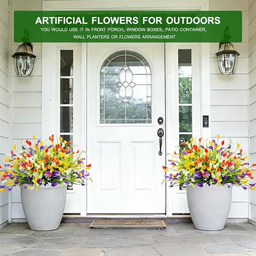 Vista 7 de TURNMEON 12 paquetes de flores artificiales de lirio de cala (240 cabezas), plantas falsas para exteriores, plantas falsas resistentes a los rayos