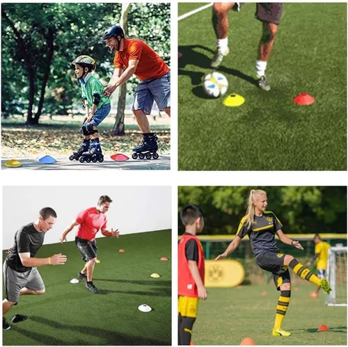 Vista 6 de Conos de fútbol (50 unidades), cono de disco de entrenamiento de agilidad, cono deportivo de plástico con bolsa de transporte y soporte para fútbol