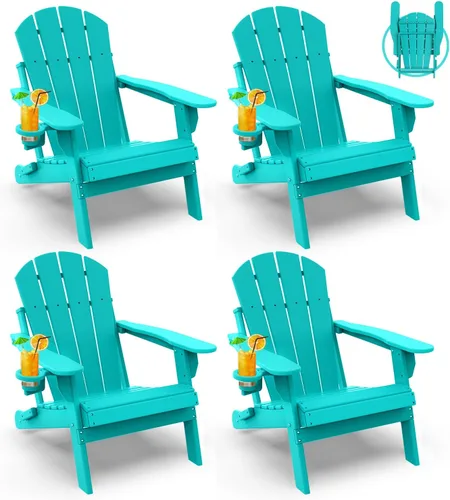Vista 52 de GREENVINES Silla Plegable Adirondack Plástico HDPE Sillas para Fogata Todo Tiempo Portavasos Ártico para Terraza Patio Trasero Patio