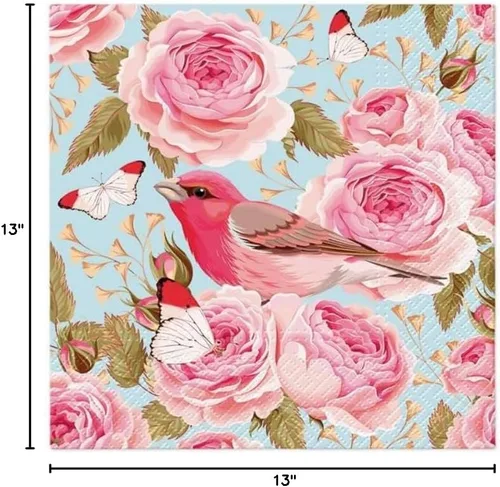 Vista 2 de English Roses Bird - Servilletas de papel bonitas, 20 servilletas florales de 13 pulgadas, servilletas suaves de 3 capas para fiesta de jardín