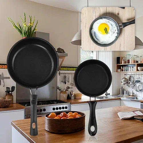 Vista 3 de Juego de sartén de 2 piezas, mini sartén portátil con revestimiento de mármol (4.7 in+6.3 in) Non-Stick and Heat Resistant Handle, Skillet Deeper
