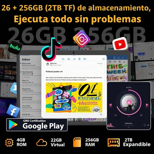 Vista 3 de 2026 Tablet de 10 pulgadas, tableta Android 15 con teclado, 26GB+256GB+2TB Negro