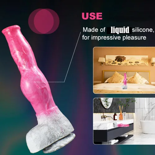 Vista 2 de Consolador de silicona artificial de gran tamaño para perro, lobo de silicona, nudo grande, multicolor (rosa+gris)