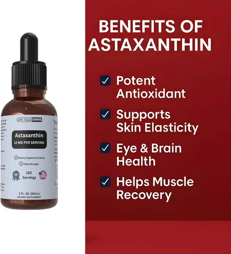 Vista 5 de Gotas líquidas de astaxantina infundidas con aceite de oliva virgen extra prensado en frío, 12 mg por porción, soporte antioxidante natural, botella