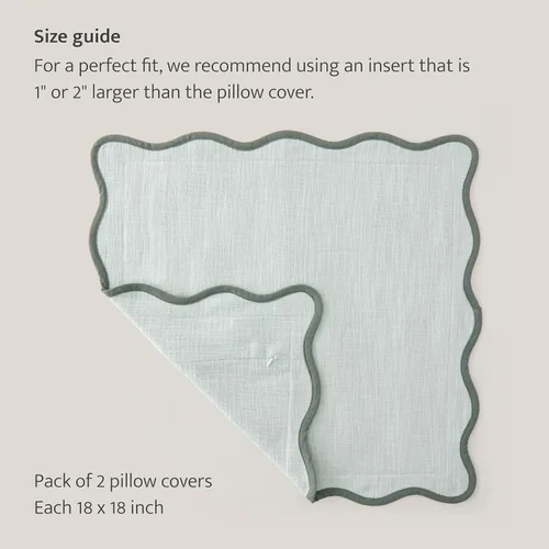 Vista 3 de Fundas de almohada festoneadas de doble puntada, 100% algodón, juego de 2 fundas de almohada decorativas bohemias de 18 x 18 pulgadas, hechas