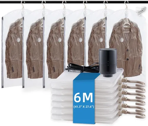 Vista 7 de TAILI Sellador al vacío colgante, bolsas de almacenamiento para ropa, organizadores de armario, viajes, (paquete de 4 cortos) transparente