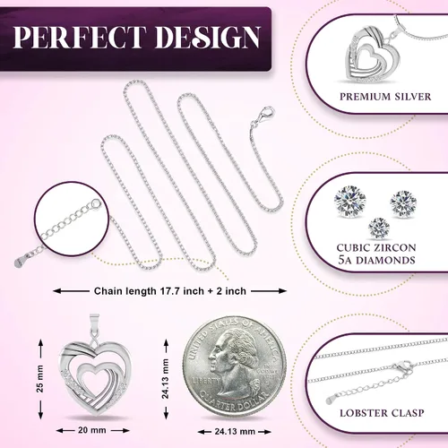 Vista 3 de UNLOCKED 925 Sterling Silver Double Heart Necklace for Women - Love Heart Necklace Gift for women - Two Hearts Pendant Necklace Gift for Her