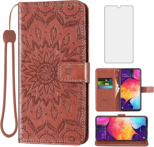 Vista 13 de Funda de teléfono para Samsung Galaxy A50 con protector de pantalla de vidrio templado, funda magnética de cuero, soporte para tarjetas, accesorios