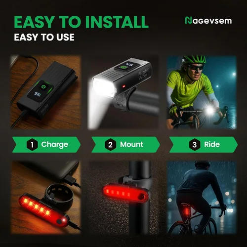 Vista 8 de Bike Lights Front and Back for Night Riding, USB-C Rechargeable Bicycle Headlight and Taillight Set, Waterproof, 12+6 Modes, Powerful Front and Rear