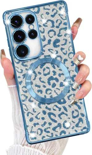 Vista 12 de Fiyart Funda diseñada para Samsung Galaxy S21, compatible con MagSafe Cheetah Print Plate, protección de cámara, transparente, magnética