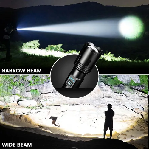Vista 5 de Linternas recargables de alto lúmenes, 99,000 lúmenes, linternas LED superbrillantes con 5 modos e impermeable, potente linterna de mano