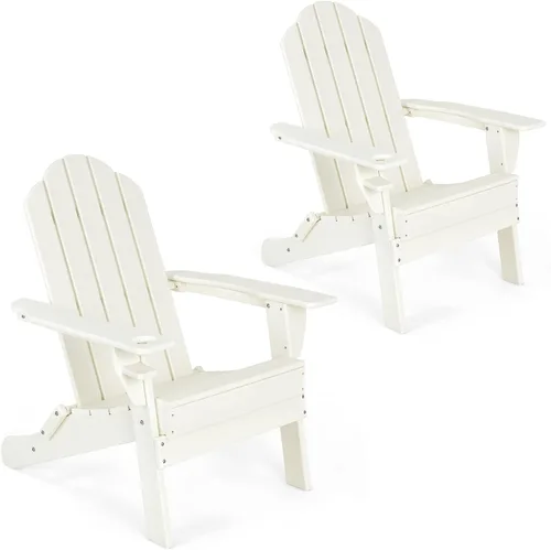 Vista 21 de Giantex Adirondack - Silla plegable para exteriores, silla de patio resistente a la intemperie de HDPE con soporte integrado para tazas, silla