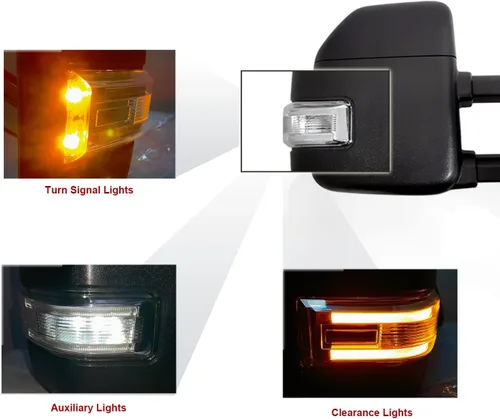 Vista 3 de Espejos de Remolque compatibles para Ford F250 F350 F450 F550 Super Duty Truck 1999-2016 Espejos Laterales con Luz de Señal de Giro Eléctricos
