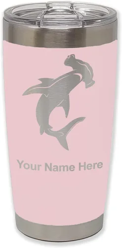 Vista 8 de LaserGram Vaso aislado al vacío de 20 onzas, tiburón martillo, grabado personalizado incluido (negro)