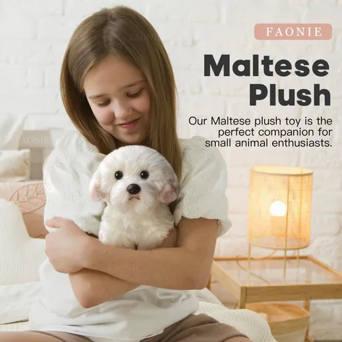 Vista 2 de Animal de peluche maltés, peluche de perro realista, animal de peluche realista, mascota de compañía, juguetes esponjosos de perrito de peluche