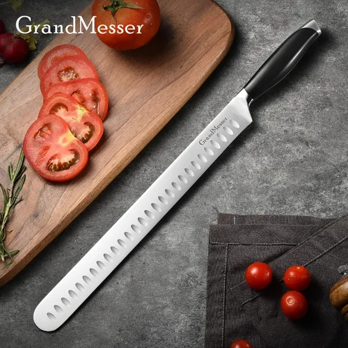 Vista 7 de Cuchillo para cortar rebanadas, cuchillo de pechuga de 12 pulgadas, diseño de mango ergonómico, para cortar barbacoa, pavo y jamón, carne asada