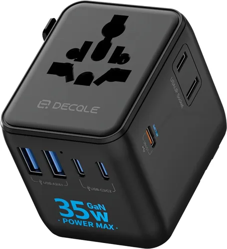 Vista 12 de Adaptador de viaje universal, adaptador de enchufe de viaje internacional con 2 puertos USB-C y 2 puertos USB-A, con toma de corriente AC adicional