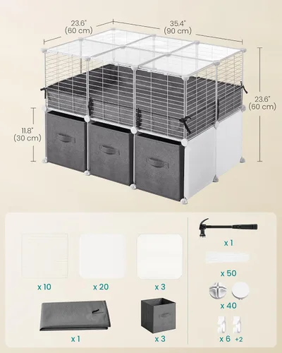 Vista 6 de SONGMICS Jaula para conejillos de indias, 2 niveles con 3 cajas