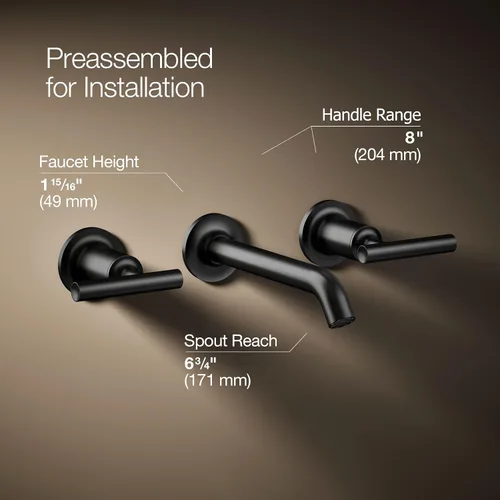 Vista 3 de Kohler T14413-4-BGD Purist - Grifo de pared para lavabo Negro mate
