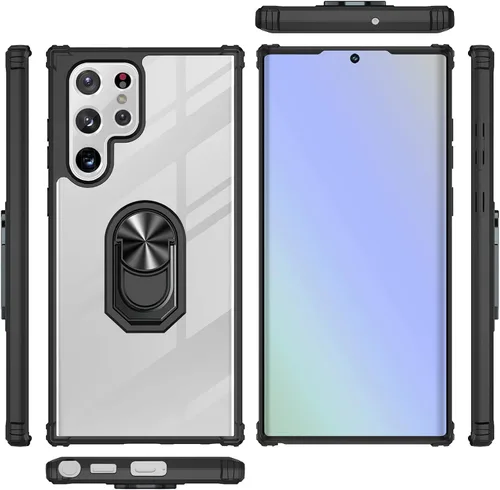 Vista 8 de Funda transparente con función atril para Samsung Galaxy S22 Ultra 5G, protección contra caídas para Galaxy S22 Ultra, parachoques flexible + parte