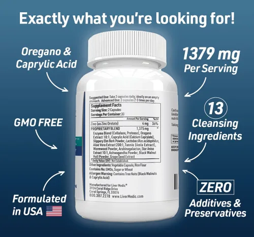 Vista 2 de Candida Complex Digestive Enzymes Suplemento de limpieza probiótica Aceite de orégano, ajenjo, cáscaras de nogal negro, olmo resbaladizo